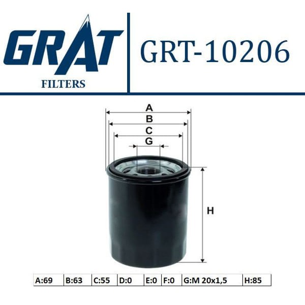 GRAT 10206 Yağ Filtresi Palio Albea Doblo Brava Stilo Punto / Mıto / Astra F Corsa A B Combo / Civic III IV V Accord 1.2 1.4 1.2 16V 80Ps 