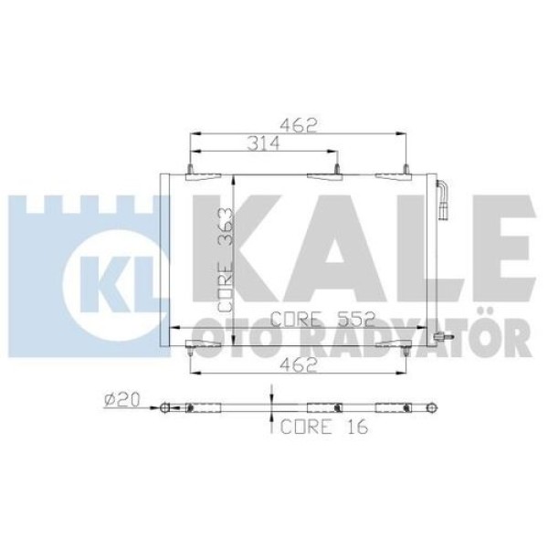 Kale 200ABC080 Condenser Peugeot 206 1.1 1.4 1.6 2.0 HDI Mt Kurutucusuz 552x363x16 6455CH