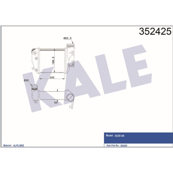 KALE 352425 INTERCOOLER A6 2.7-3.0 TDI 04-