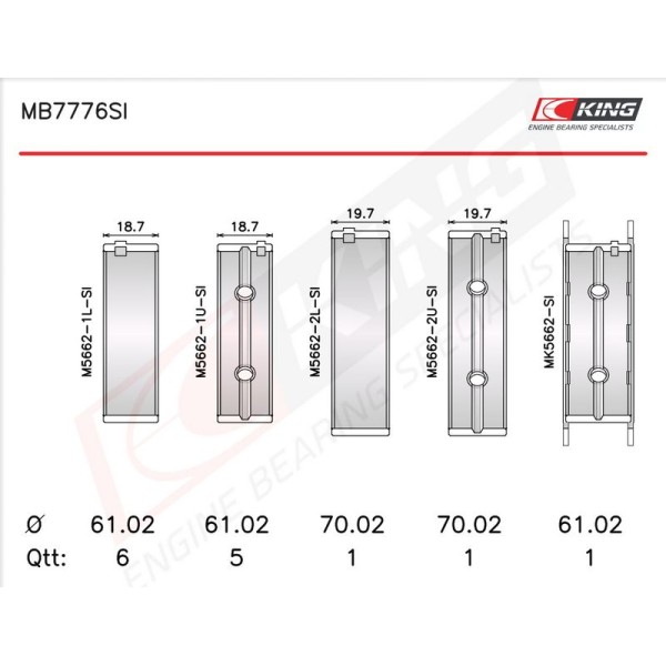 King MB7776SI Ana Yatak STD 77947600 BMW E81 E82 E87 E88 E90 E91 E92 E93 E60 E61 E63 E64 E65 E66 F10 F11 F18 F01 F02 X1 E84 X3 F25 X5 E70 N52 N52n N53 N54 N55 08 16 MB7776SI 
