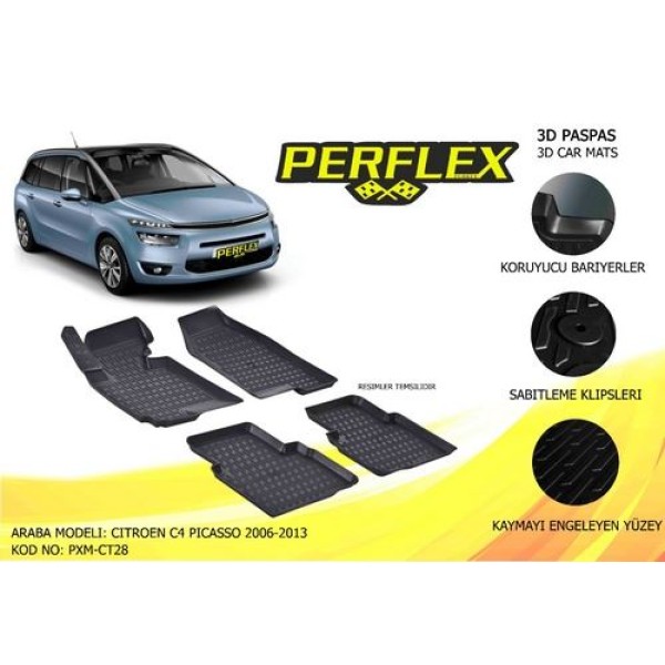 PERFLEX PXM-CT28 Perflex 3D X-Mat Havuzlu Paspas Çeşitleri Siyah Citroen C4 Picasso 2006-2013 3D X-M 