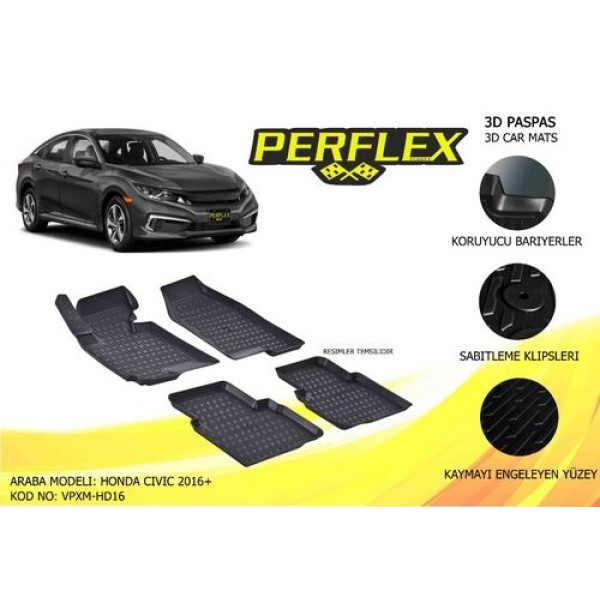 PERFLEX PXM-HD16 Paspas 3D X-Mat Havuzlu Civic 16- Siyah 