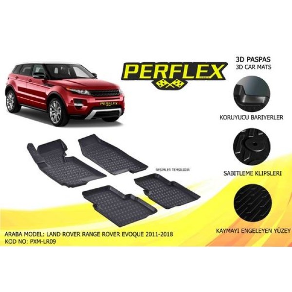 PERFLEX PXM-LR09 Paspas 3D X-Mat Havuzlu Landrover Range Roverevoque 11- Siyah 