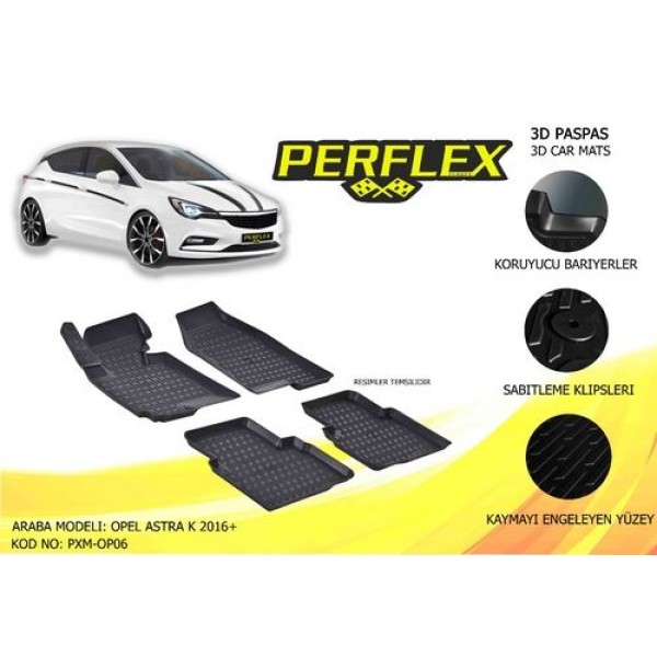 PERFLEX PXM-OP06 Paspas 3D X-Mat Havuzlu Opel Astra K 16- Siyah 