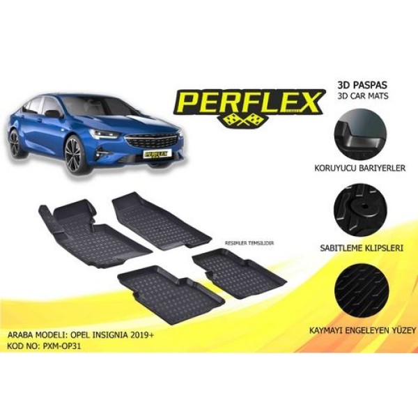 PERFLEX PXM-OP31 Perflex 3D X-Mat Havuzlu Paspas Çeşitleri Siyah Opel Insignia 2019 3D X-Mat 5 Pcs