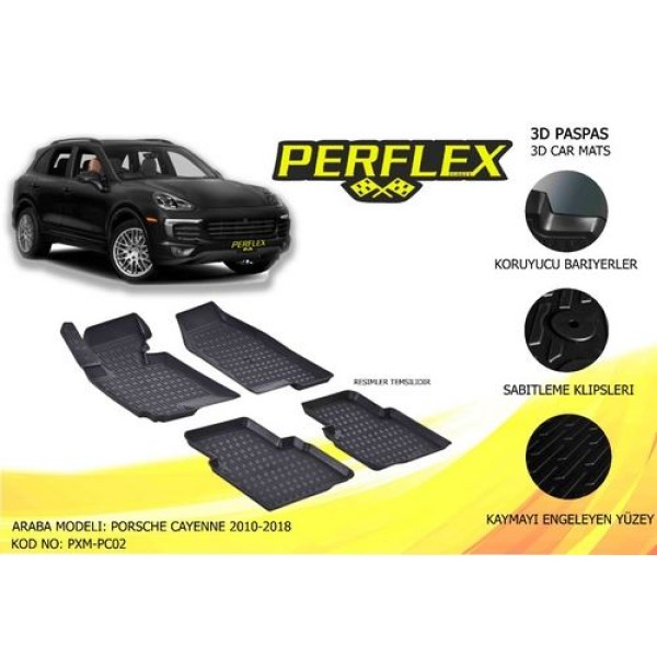 PERFLEX PXM-PC02 Paspas 3D X-Mat Havuzlu Porsche Cayenne 10- Siyah 