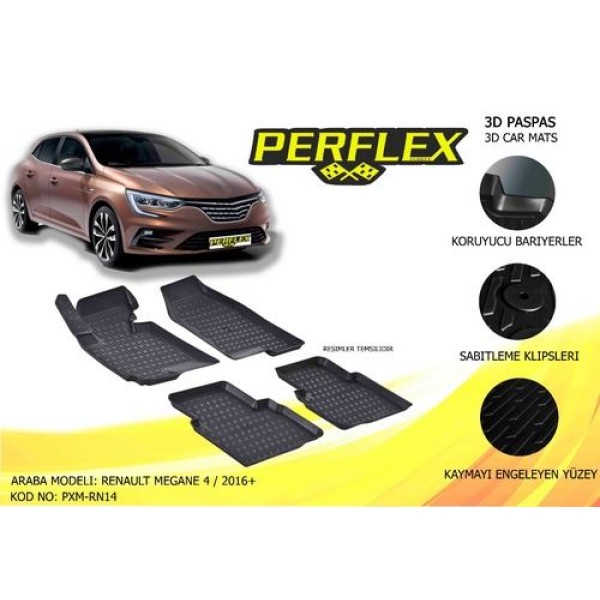 PERFLEX PXM-RN14 Paspas 3D X-Mat Havuzlu Megane IV 16- Siyah