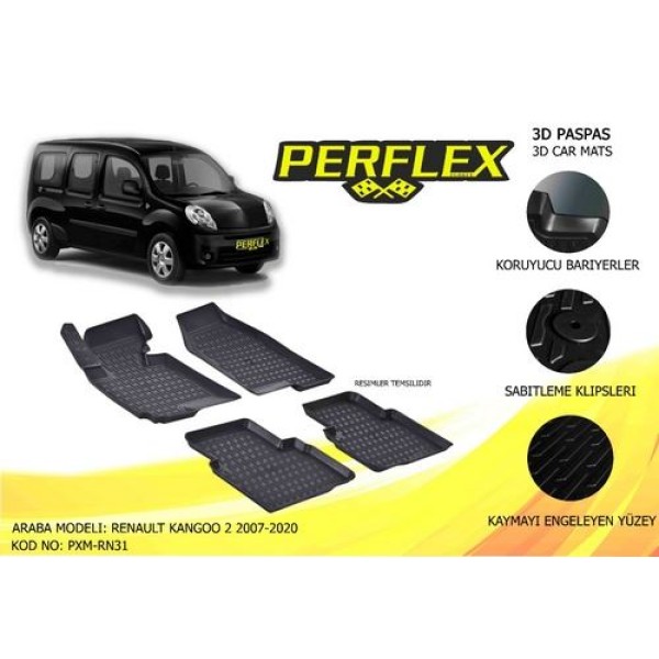 PERFLEX PXM-RN31 Paspas 3D X-Mat Havuzlu Renault Kangoo 2 09- Siyah 