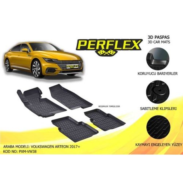 PERFLEX PXM-VW38 Perflex 3D X-Mat Havuzlu Paspas Çeşitleri Siyah Volkswagen Arteon 2017 3D X-Mat 5 P