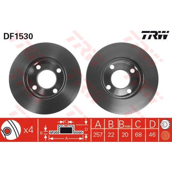 Fren Diski &Ouml;n 80 86-;91 100 77-;90 Havalı 4 Bıjon 257X22 