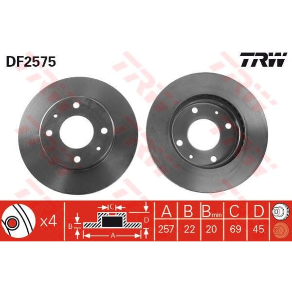 TRW DF2575 FREN DİSKİ ÖN SONATA 91-98 HAVALI 257mm