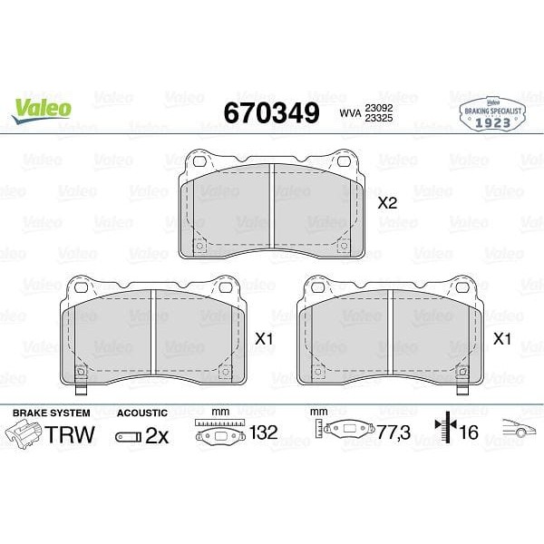 VALEO 670349 Ön Disk Fren Balatası Honda Civic 2.0 08/15