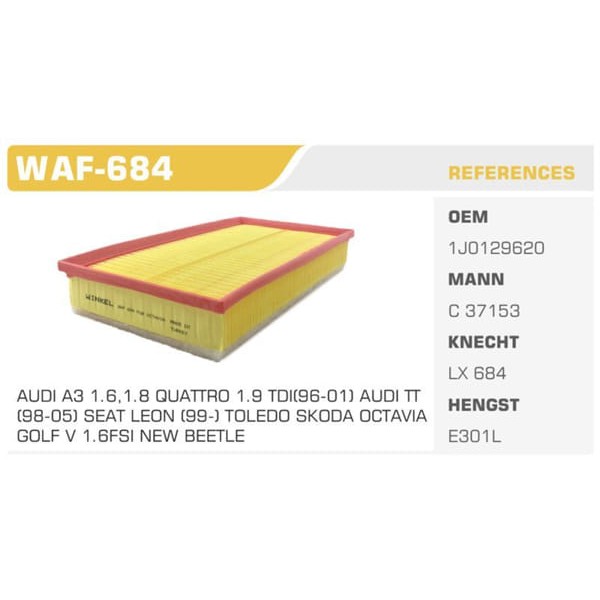 Wınkel Waf-684 Hava Filtresı Golf IV  Bora / A3 Tt / Toledo II Leon / Octavia 1.6 1.8 1.8T Agu Akl Agn Bfq 