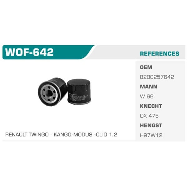 Winkel WOF-642 Yağ Filtresi Clio I II III Express Kangoo Modus Twingo Sandero 1.2 16v Koli 24 Ad. 1109S0 