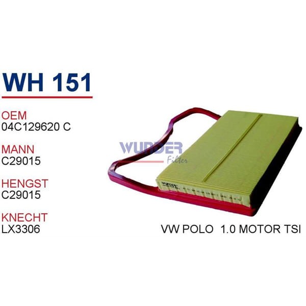 WUNDER WH151 HAVA FİLTRESİ - VOLKSWAGEN POLO V 1,0-SEAT IBIZA V 1