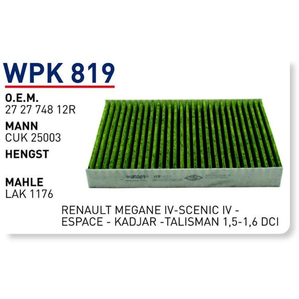 WUNDER WPK819 POLEN  FİLTRESİ - RENAULT MEGANE IV-SCENİC IV -ESPA 