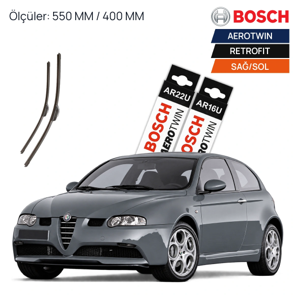 Alfa Romeo 147 Silecek (2000-2005) Bosch Aerotwin Retrofit Ön Silecek Takımı 