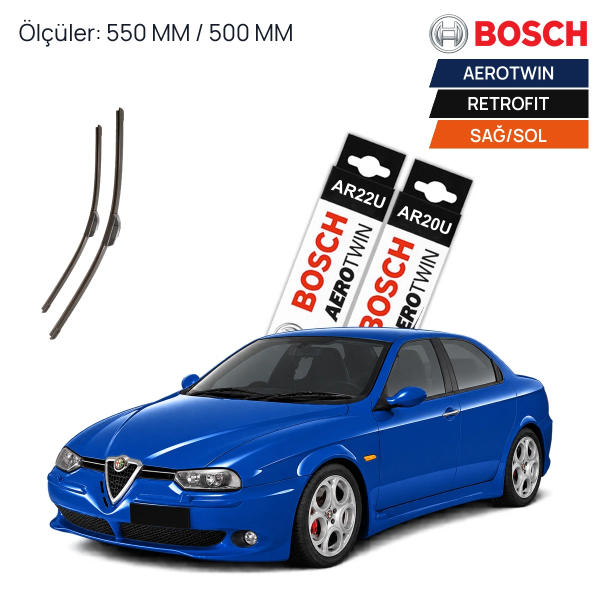 Alfa Romeo 156 Silecek (1997-2007) Bosch Aerotwin Retrofit Ön Silecek Takımı 